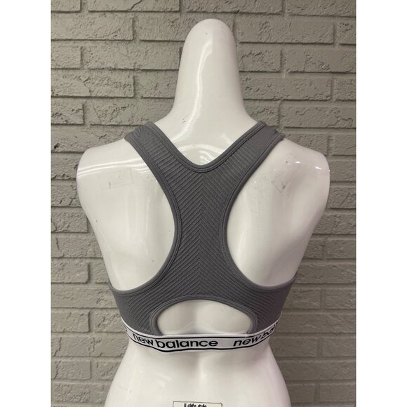 New Balance Women Gray Ribbed Racer Back Sport Bra Size L - Picture 2 of 6